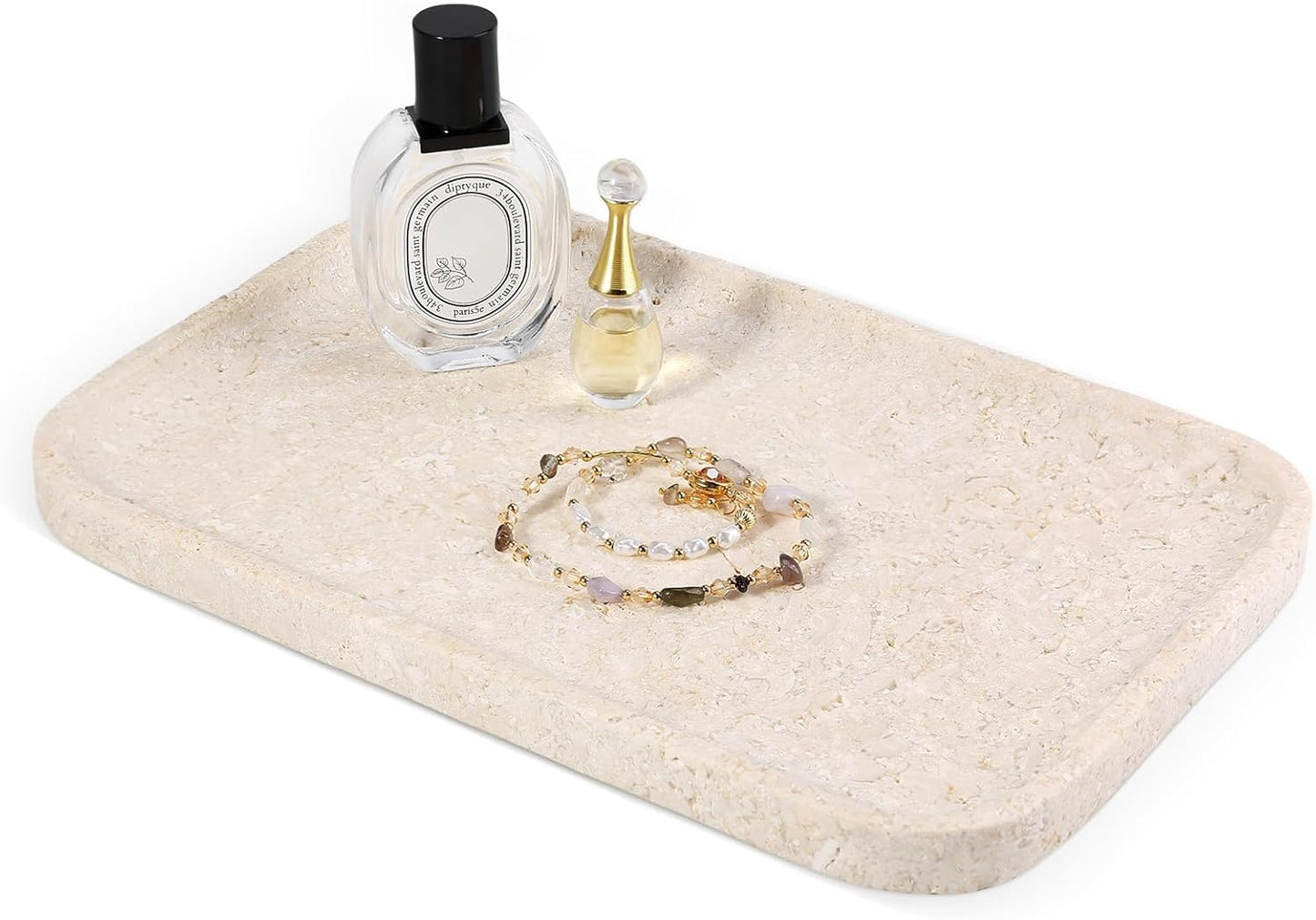 Marble Vanity Tray for Dresser Organizer, Travertine Bathroom Tray Countertop, Beige Decorative Serving Trays, Kitchen Sink Storage, Jewelry & Perfume Holder(Travertino Romano)