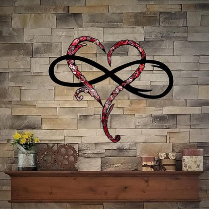 AOOLVY Infinity Heart Wall Decor, Unique Infinity Heart Metal Art Wall Decor Love Sign Steel Wall Plaques Bedroom Ornaments for Home Wedding Decor, Room Living Room Decoration (Black, 23.6x20.6inch)