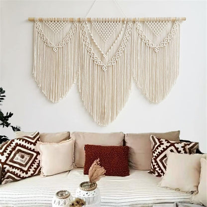 guzhiou large macrame wall hanging - Boho Tapestry Macrame Wall Decor Art- Chic Bohemian Handmade Woven Tapestry Home Decoration for Bedroom Living Room Apartment Wedding Party - 43"x32" (Wood bead)
