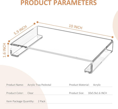 Sezanrpt Acrylic Tray Pedestal Stand Bathroom Décor, Crystal Clear Display Risers Kitchen Resist Dirt and Moisture, Soap Dish Holder for Counter, Sink, Vanity, 8.66'' x 3.9''
