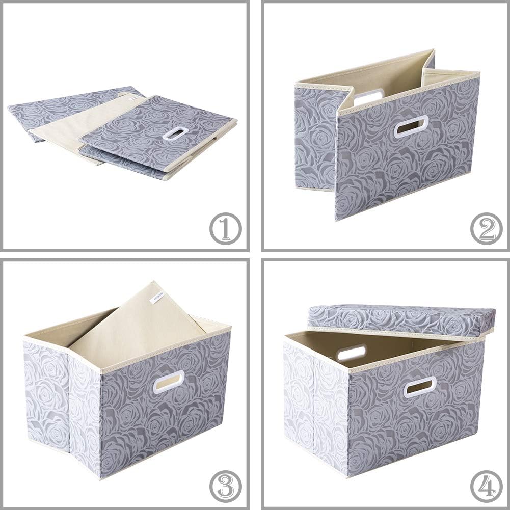 PRANDOM Larger Collapsible Storage Bin with Lid [1-Pack] Fabric Decorative Storage Box Cube Organizer Container Baskes with Handles Divider for Bedroom Closet Living Room Pink 17.7x11.8x11.8 Inch