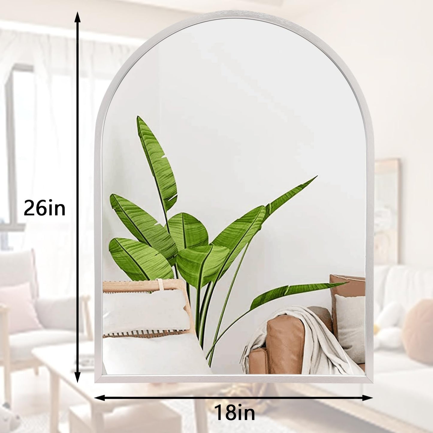 Black Arched Wall Mirror Aluminum Alloy Frame Bathroom Mirror Brushed Metal Vanity Wall Mounted Mirror for LivingRoom Bedroom Entryway Room Home Decor 16"x12"