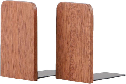 Muso Wood Book Ends for Shelves, Non-Slip Bookends, Heavy Duty Wooden Bookend Support for Books and Movies (Walnut 1 Pair)