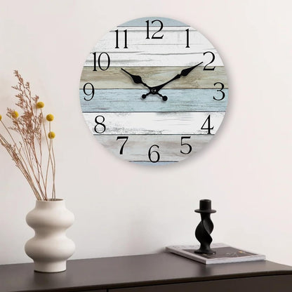 Wall Clock, Rustic Wall Clocks Battery Operated Silent Non Ticking, Country Round Wooden Clocks Farmhous Wall Decorative for Kitchen, Bathroom, Living Room (Gray 8 Inch)
