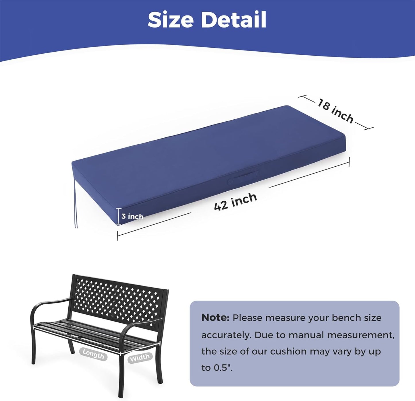 IPYNBAP Outdoor Bench Cushions for Outdoor Furniture, 48x18x3 Inch, Waterproof Bench Pillow, Fade Resistant Long Bench Seat Pads for Garden, Indoor, Porch Swing, Navy Blue