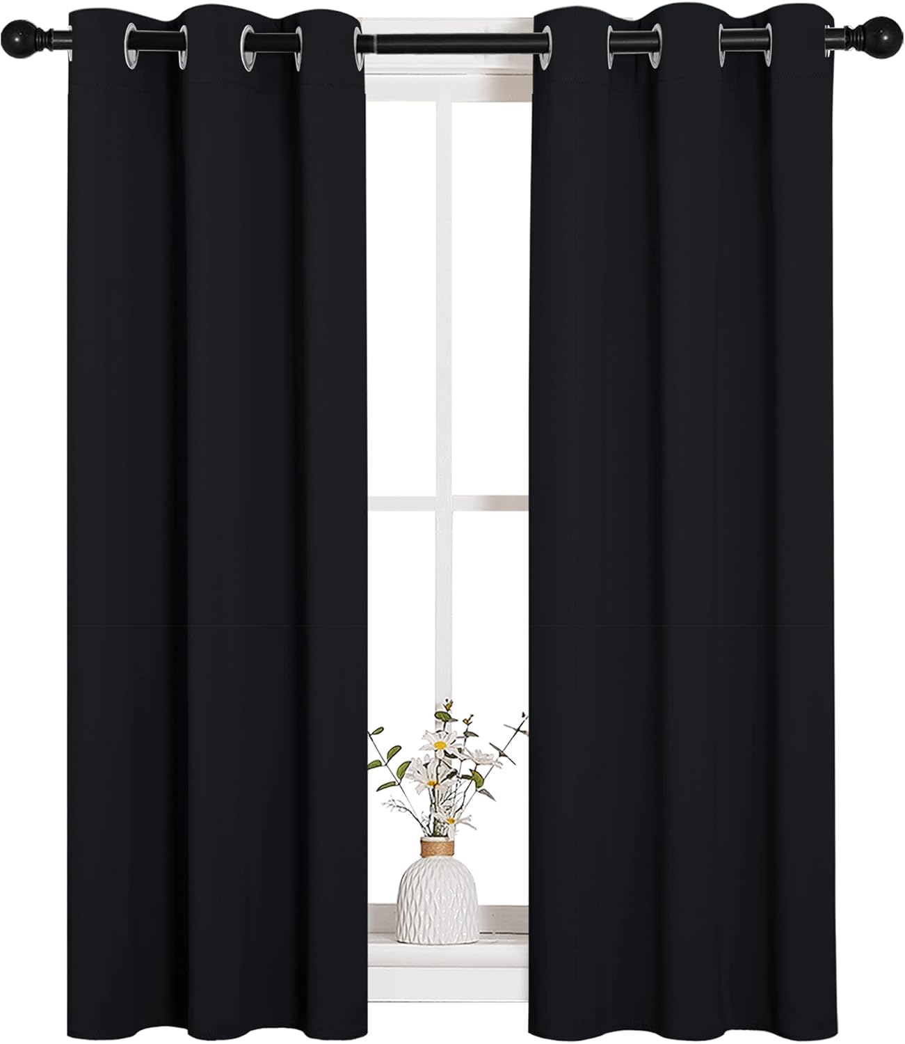 NICETOWN Halloween Pitch Black Solid Thermal Insulated Grommet Blackout Curtains/Drapes for Bedroom Window (2 Panels, 42 inches Wide by 63 inches Long, Black) - Colors E