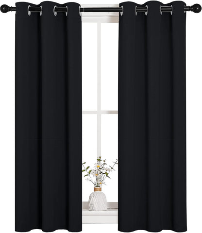NICETOWN Halloween Pitch Black Solid Thermal Insulated Grommet Blackout Curtains/Drapes for Bedroom Window (2 Panels, 42 inches Wide by 63 inches Long, Black) - Colors E