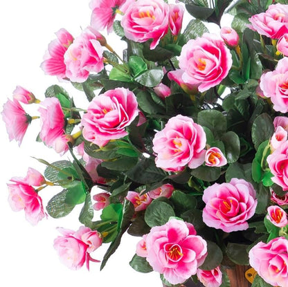 Ivydale Artificial Fake Flowers Plants for Outdoor Outside Spring Decor, Faux Silk Yellow Camellia UV Resistant Look Real for Planter Pot Porch Patio Balcony Garden Yard, 3 Large Bundles