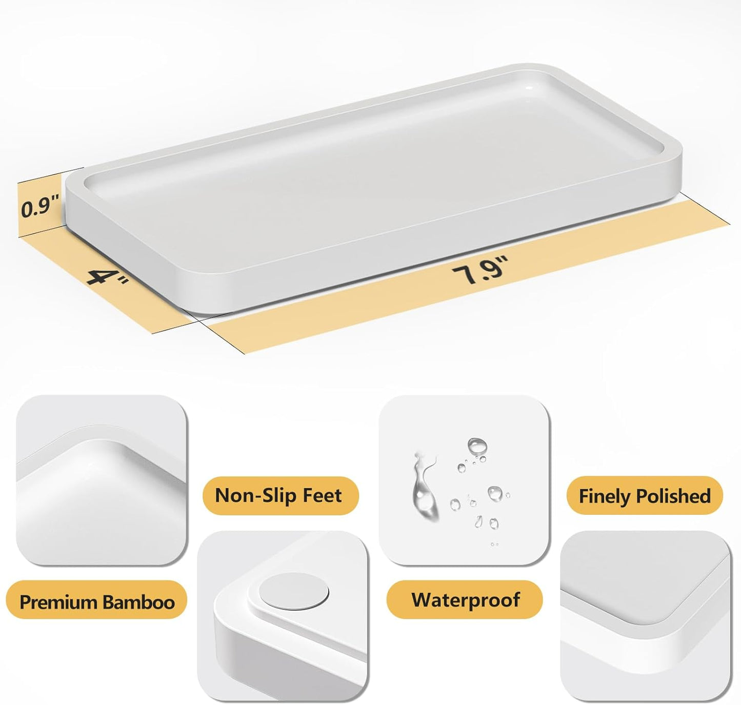 Bathroom Vanity Tray for Countertop - Bamboo Organizer Tray for Dresser Tops, Toilet, Perfume Small Decorative Tray Wood Tray for Home Decoration 11.81” L x 6.1” W x 0.79” H Black
