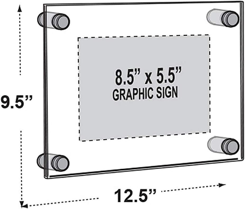 Azar Displays,105536, Floating Acrylic Wall Frame with Silver Hardware Stand Off Caps, Clear Hanging Photo Frame Display Mount with Frameless Border, Glass-Like Frame for Large Prints, 24" x 36"