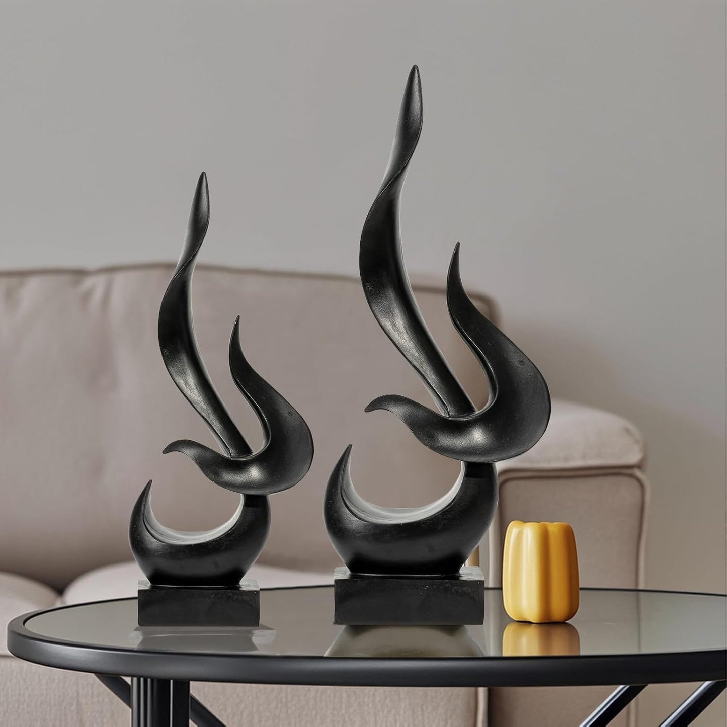 Black Fire Flame Sculpture, Modern Abstract Resin Statue, Art Statue Home Decor for Living Room TV Stand Coffee Table Shelf Accents Decor.