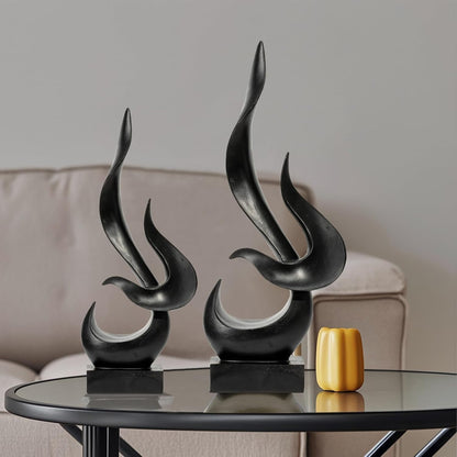 Black Fire Flame Sculpture, Modern Abstract Resin Statue, Art Statue Home Decor for Living Room TV Stand Coffee Table Shelf Accents Decor.