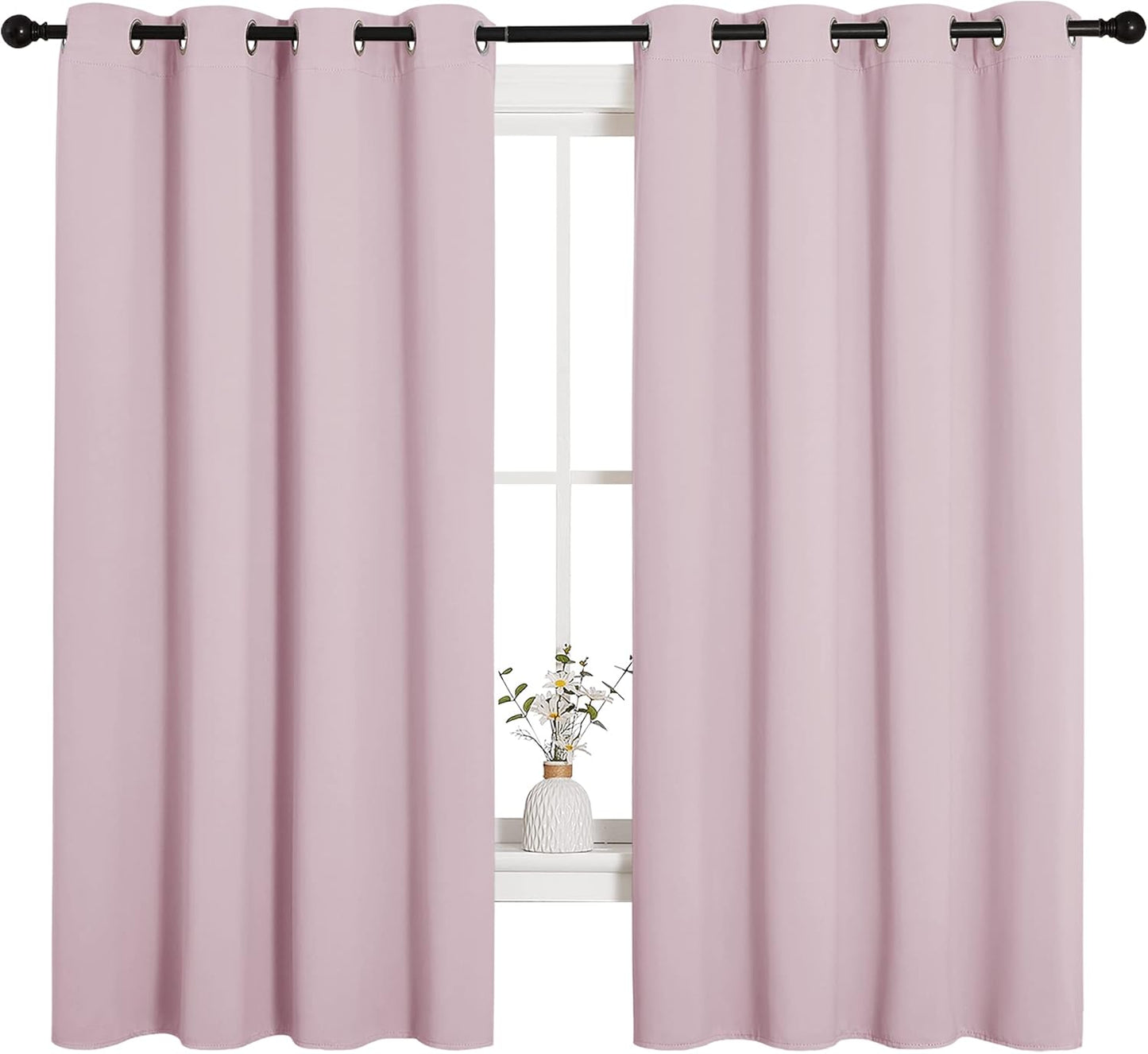 NICETOWN Halloween Pitch Black Solid Thermal Insulated Grommet Blackout Curtains/Drapes for Bedroom Window (2 Panels, 42 inches Wide by 63 inches Long, Black) - Colors B