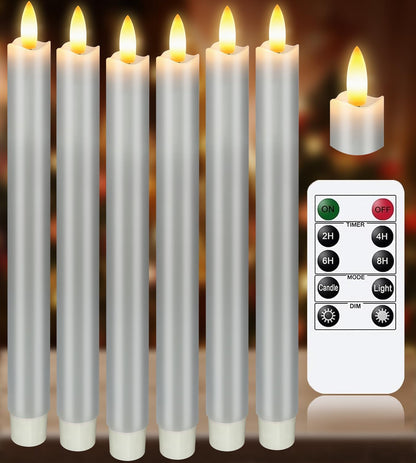 KSWING Upgraded Real Wax Short LED Flameless Taper Candles with Remote, 6 PCS White Candlesticks Battery Operated 3D Flickering - 6" Realistic Fake Candle Sticks for Home/Wedding/Fireplace Xmas Decor