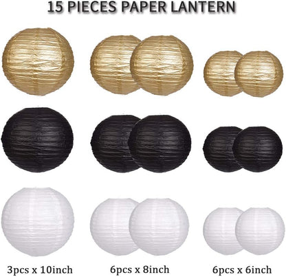 Paper Lanterns Decorative, Round Hanging Paper Lanterns Decorations for Rustic Party Bridal Shower Wedding Sage Green Birthday Party Supplies Gold/Ivory/Sage Green 15pcs
