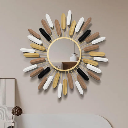24" Gold Sunburst Decorative Wall Mirror – Handmade Flower Design, Luxury Round Accent Mirror Boho Wall Decor for Bedroom,Entryway, Dining Room & Kitchen