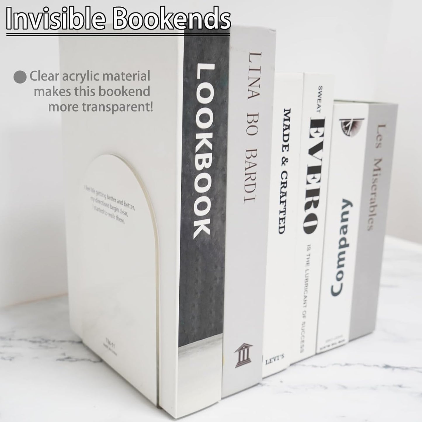 MerryNine Clear Book Ends 2pcs, Acrylic Bookends for Shelves, Non-Slip Bookend Decorative for Heavy Duty Book, Books Holder Stopper for Kids, Bookshelf Dividers Books Organizer for Office Home School