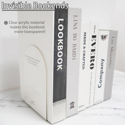 MerryNine Clear Book Ends 2pcs, Acrylic Bookends for Shelves, Non-Slip Bookend Decorative for Heavy Duty Book, Books Holder Stopper for Kids, Bookshelf Dividers Books Organizer for Office Home School
