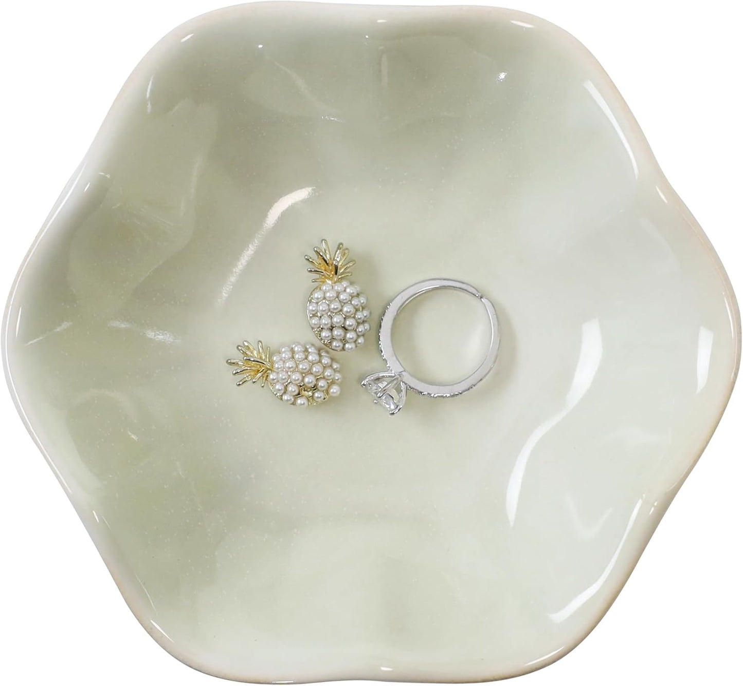 Pink Flower Ring Dish Holder,Jewelry Dish Tray,Small Trinket Tray,Jewelry Plate Bowl,Key Bowl,Decorative Plate,Mothers Day Birthday Gifts for Women Friends,Ceramic Kiln effect White
