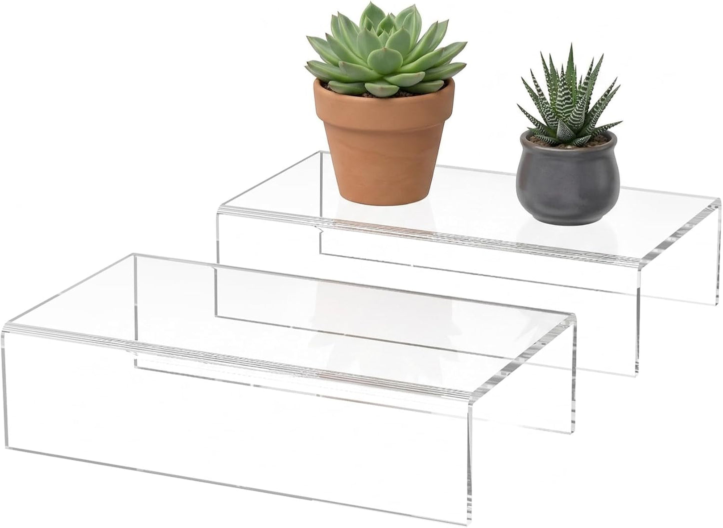Sezanrpt Acrylic Shelf Riser 12x4.7x3 pack of 2, Desktop Rectangular Acrylic Tray Pedestal Stand for Funko Pop Figure, Bags, 12x4.7x3 Inch