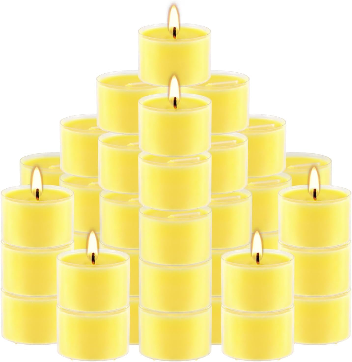 100 Pack Scented Tealight Candles - 4 Hours Burning Lemon Aromatherapy | Valentine's Day Romantic Dinner & New Year Home Decor, Yellow Votive Candles for Wedding, Holiday Gift & Emergency (Yellow)