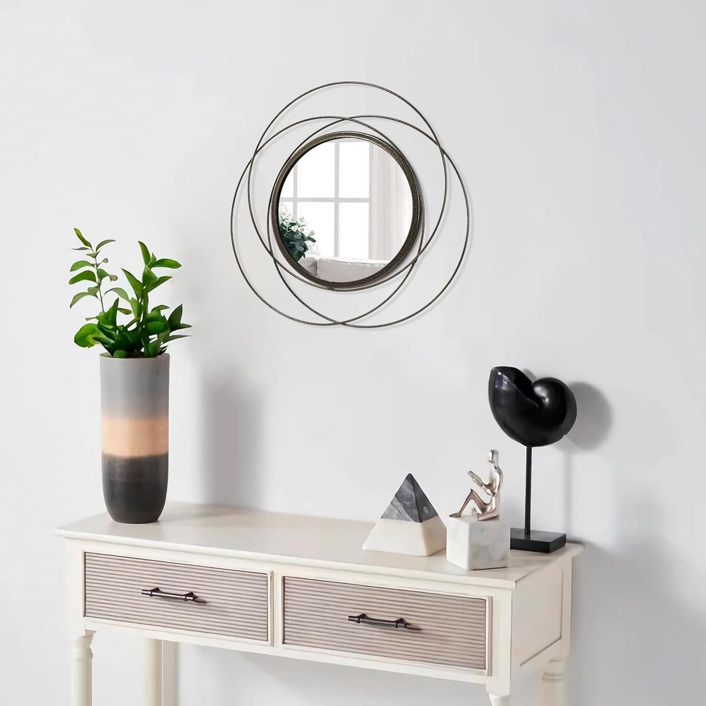 Gold Sunburst Mirrors for Wall Decorative Metal Round Art Mirrors Large Wall Decor Hanging Mirror for Bathroom Bedroom Living Room Vanity Entryway 16"