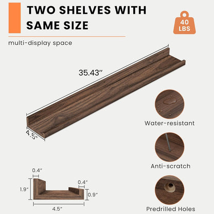 Heimlove Picture Ledge Shelf, Floating Shelves Set of 2, 24 Inches Picture Shelf for Wall with Ledge, Kids Bookshelf Wall Mounted for Living Room Bedroom Decor Books Photo Frames - White