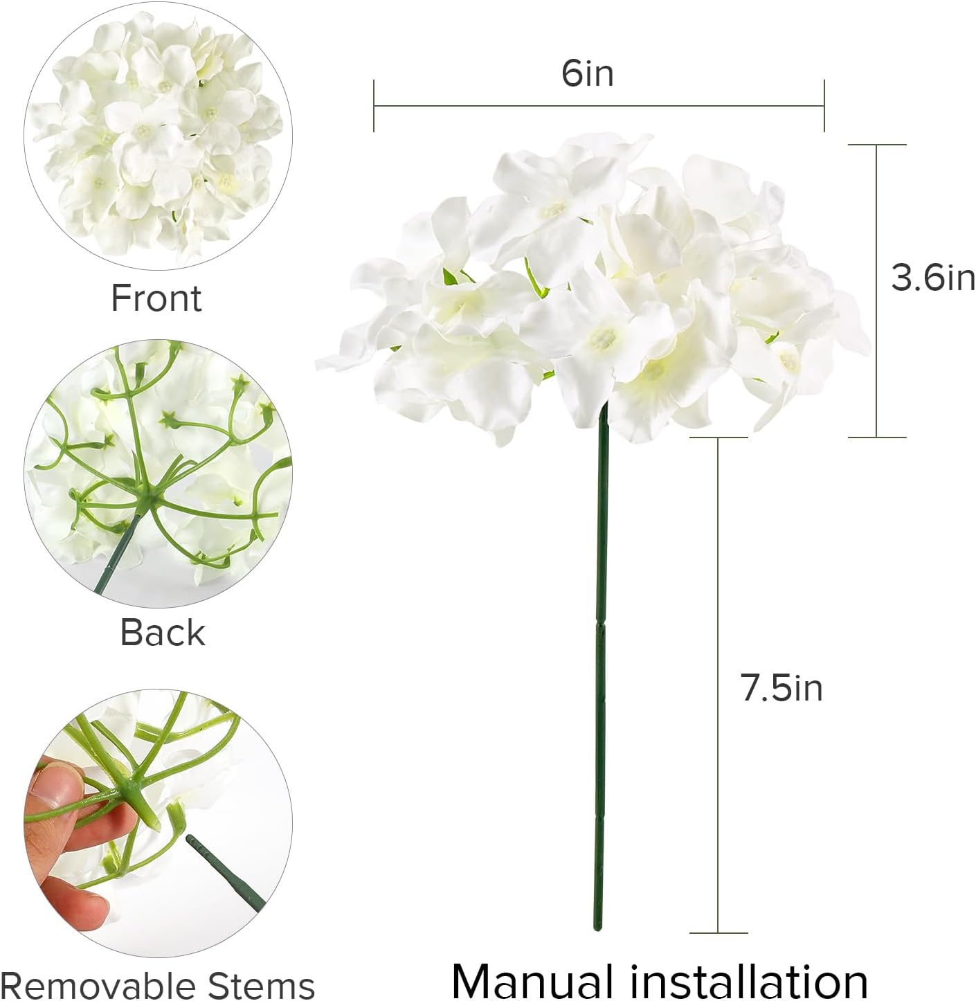Auihiay 64 PCS Artificial Hydrangea Flowers, Silk Hydrangea Full Flowers Heads with Stems for Wedding Centerpieces, Home, Garden, Baby Shower, Party Decoration (Ivory)