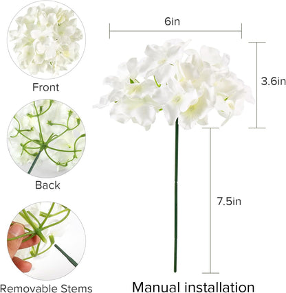 Auihiay 64 PCS Artificial Hydrangea Flowers, Silk Hydrangea Full Flowers Heads with Stems for Wedding Centerpieces, Home, Garden, Baby Shower, Party Decoration (Ivory)