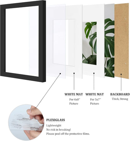 Egofine 8x10 Picture Frames Set of 4, Made of Solid Wood Covered by Plexiglass 4x6 and 5x7 with Mat or 8x10 without Mat, for Table Top Display and Wall Mounting Photo Frame Black