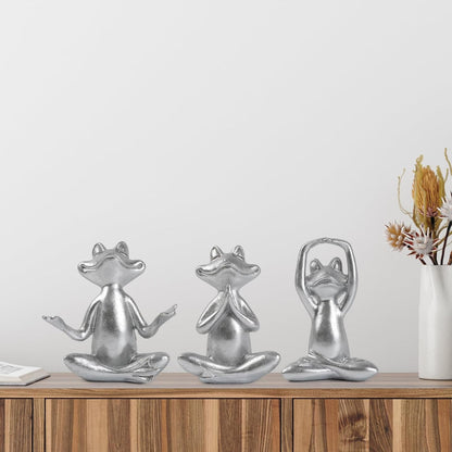 Suoedd Gold Frog Figurines Yoga Decor 3.7In Set of 3 –Frog Yoga Statues for Modern Living Room Desk Table Home Office Bookshelf Shelves Sculptures Decor,Gifts for Mom Women