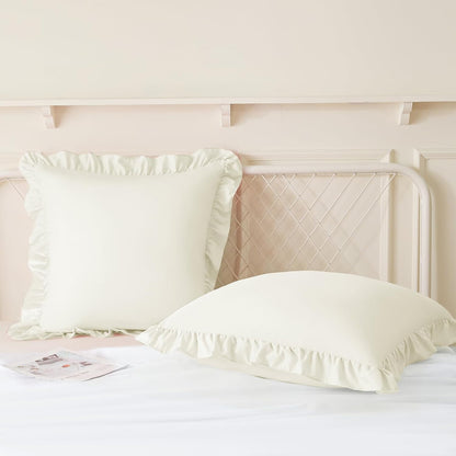 KKJIAF Ruffle Pillow Cases 26x26 Inches, White Square Ruffled Pillow Covers Set of 2, Microfiber Wrinkle Resistant Pillow Shams with Envelope Closure for Sofa Bed Living Room