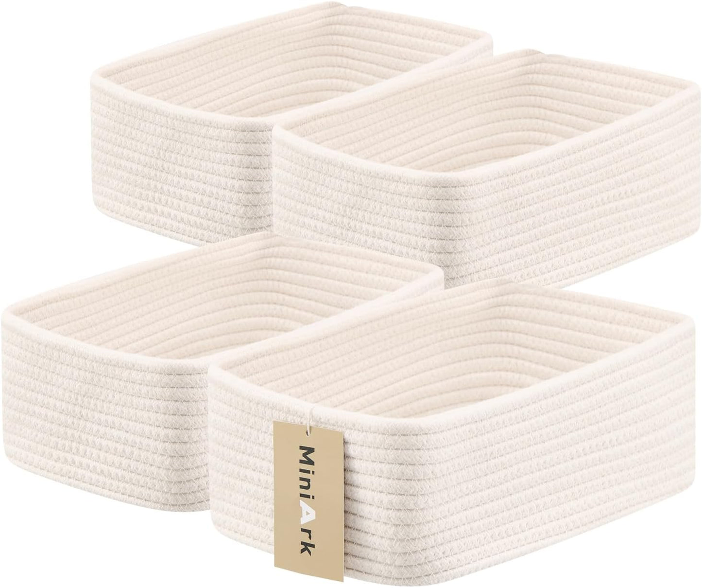 MiniArk Small Storage Baskets for Organizing | Closet Organizer Bins | Shelf Toy Basket | Woven Rope Baskets | Cube Decorative Box | Shallow Basket | L11.5xW7.5xH4.7| Brown