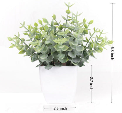 6 Pots Small Fake Plants Mini Artificial Potted Plants Eucalyptus Spring Grass Magnolia Bean Leaf and Rosemary Faux Plants for Table Desk Home Bathroom Office Farmhouse Decor, Grey