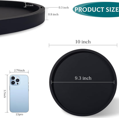 Silicone Bathroom Tray Round Vanity Tray Decorative Soap Holder Kitchen Countertop Organizer Coffee Table Decor for Candle, Perfume, Plant, 9 Inch, Black