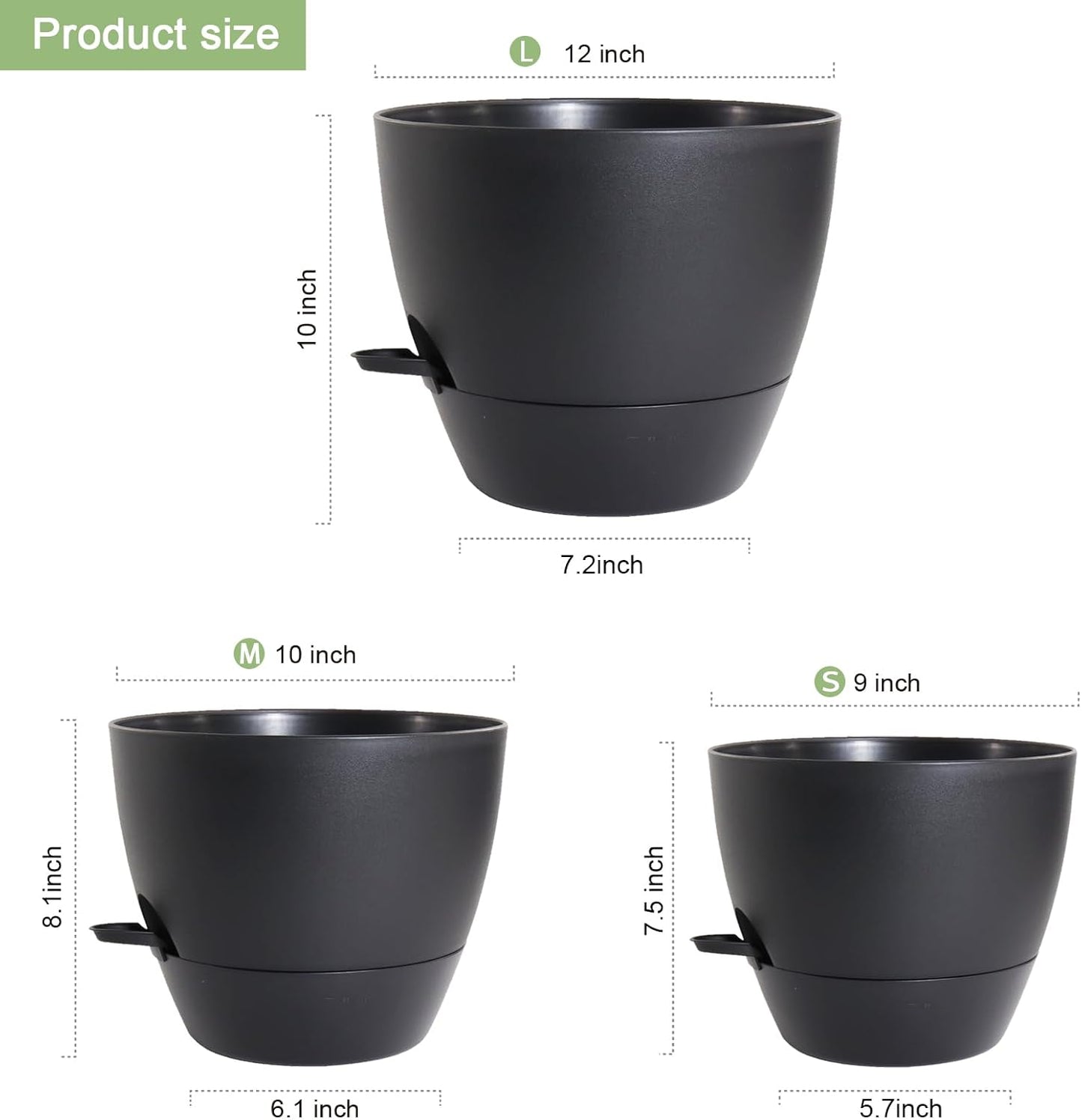 WSMKSZ 10/9/8 inch Self Watering Pots, Planter, Plant Pots with Mesh Drainage Holes for Indoor Outdoor Garden Plants, Plastic Flower Pots with Deep Reservoir for House Plants, Green with Brown