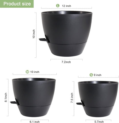 WSMKSZ 10/9/8 inch Self Watering Pots, Planter, Plant Pots with Mesh Drainage Holes for Indoor Outdoor Garden Plants, Plastic Flower Pots with Deep Reservoir for House Plants, Green with Brown