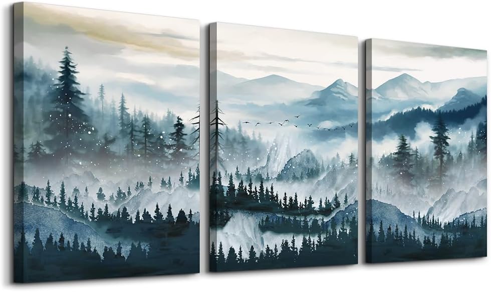 MHARTK66 Wall Art for Living Room Modern Wall Decor for Bedroom Office Decor Abstract Mountain Forest Landscapes Ink Painting 3 Piece Framed Canvas Art Prints Ready to Hang Wall Pictures Home Decor