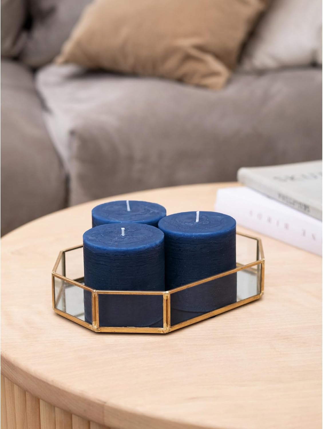 CANDWAX 3x4 inch Pillar Candles Set of 3 – Unscented Dripless Rustic Dark Blue Candles for Room Decor, Weddings, Centerpieces
