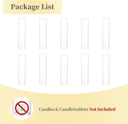 Hewory Hurricane Glass Candle Holders: 10 PCS Clear Open Ended Cylinder Candle Holder Sleeve for Candlestick Holders - Taper Candle Holder Bulk for Wedding Christmas Centerpiece Decor (D 2.5" x H 11")