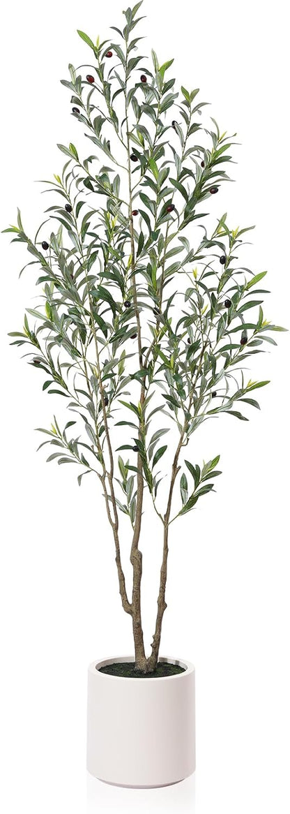 LOMANTO Artificial Olive Trees, 5 ft Tall Fake Olive Trees for Indoor, Faux Olive Silk Tree, Large Olive Plants with White Planter for Home Decor and Housewarming Gift, 1 Pack