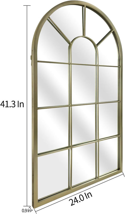 HQiJun Black Arched Window Mirror, Farmhouse Decorative Wall Mirrors for Living Room, Bedroom, Entryway, Bathroom Vanity, Fireplace Mantel, Window Pane Mirror Wall Decor (Black, 31.5 x 20 x1)