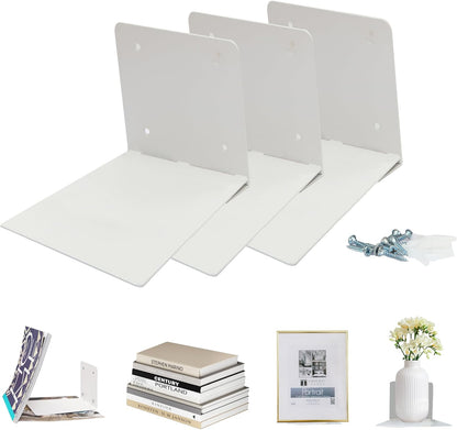 STORAGE MANIAC Floating Book Shelves for Wall Mounted Invisible Floating Bookshelves Heavy-Duty Steel Hidden Bookshelf Hanging Bookshelves for Bedroom Living Room Office, White 4-Pack Large