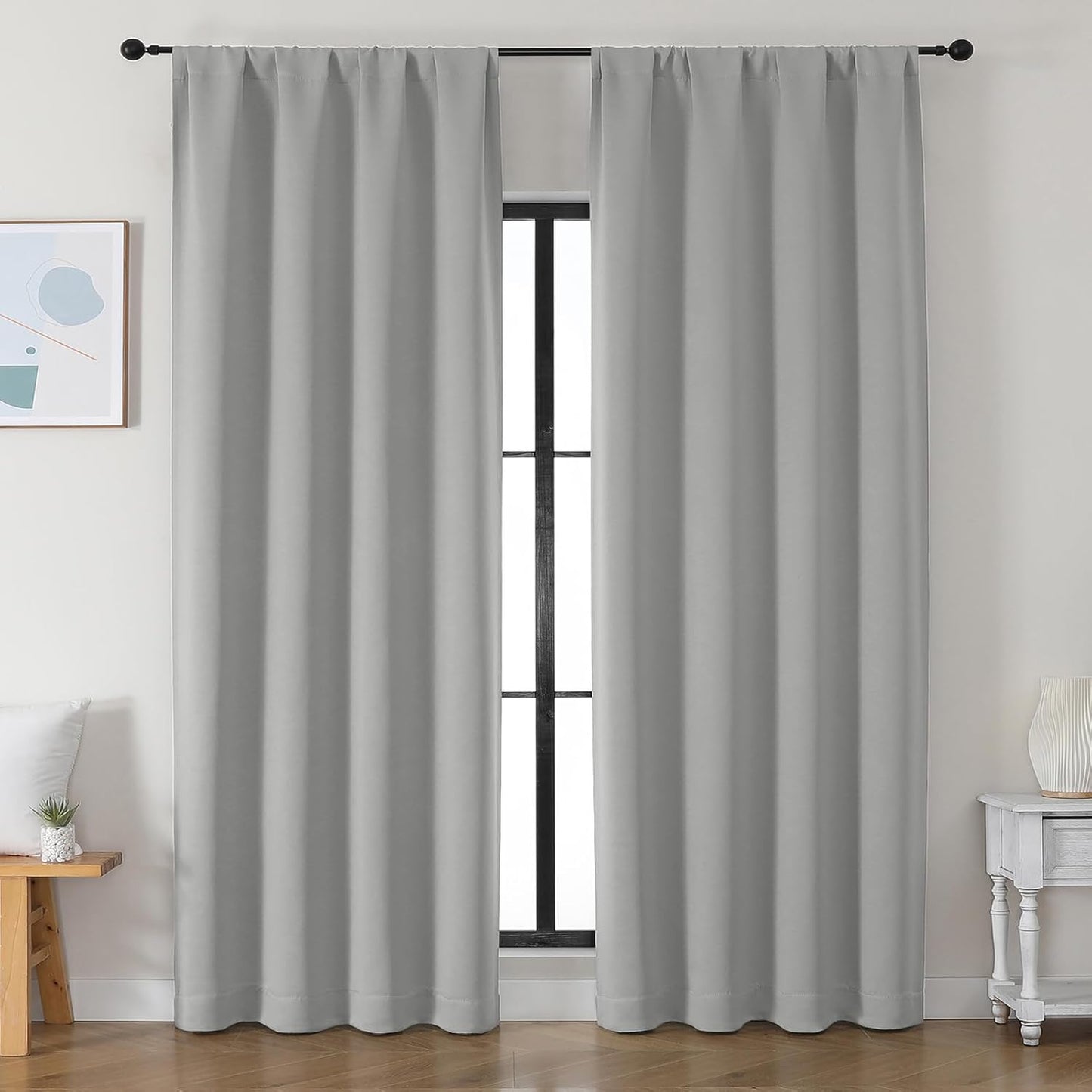 Simplebrand Ava Sage Green Blackout Curtains for Bedroom 63 Inch Length 2 Panels Set, Solid Thermal Insulated Energy Saving Rod Pocket Window Treatment Curtains Blackout Drapes, W40 x L63 Inch, Sage - Colors B