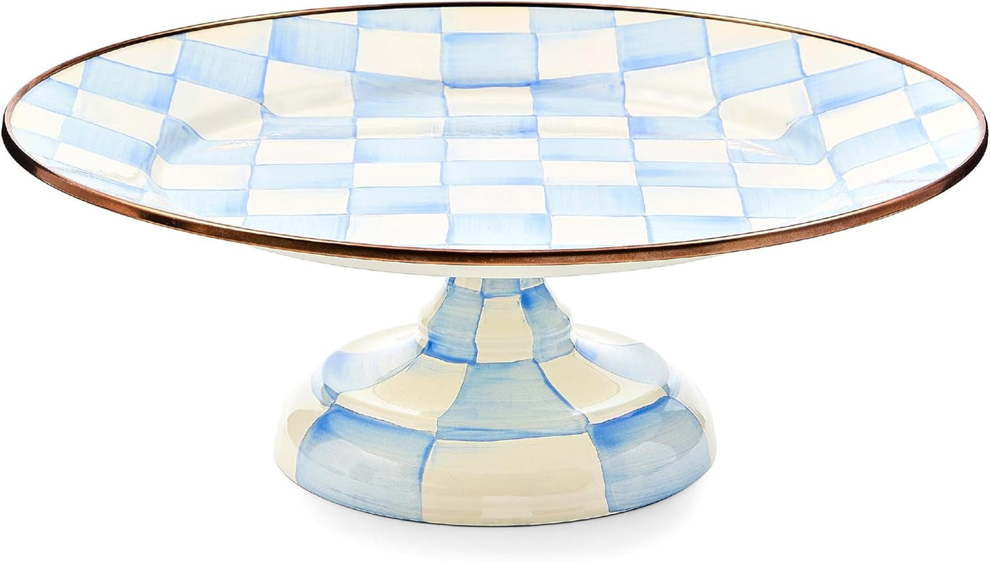 MACKENZIE-CHILDS Enamel Pedestal Serving Platter, Decorative Serving Dish for Food, Small, Black-and-White Courtly Check