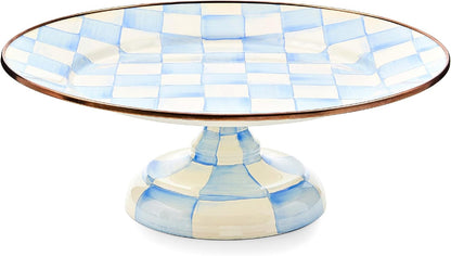 MACKENZIE-CHILDS Enamel Pedestal Serving Platter, Decorative Serving Dish for Food, Small, Black-and-White Courtly Check