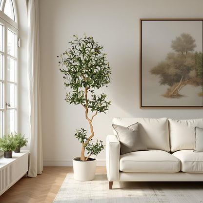 Fake Olive Tree 6.0 Feet – Artificial Plants Indoor, Faux Olive Tree, Fake Tree for Home Decor, Faux Trees Indoor for Living Room, Office, Bedroom – Tall Artificial Trees for Home, Designer Tree