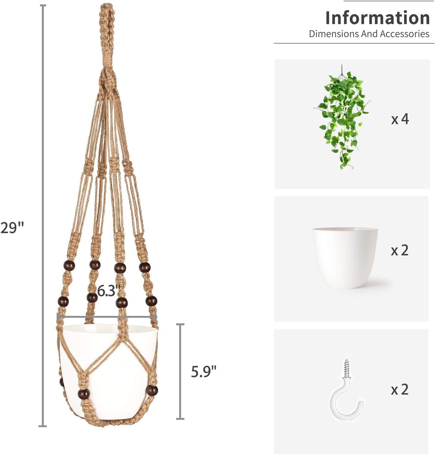 Mkono Fake Hanging Plant with Pot, Artificial Plants for Home Decor Indoor Macrame Plant Hanger with Fake Vines Greenery for Bedroom Bathroom Kitchen Office Decor, Ivory (Pothos)