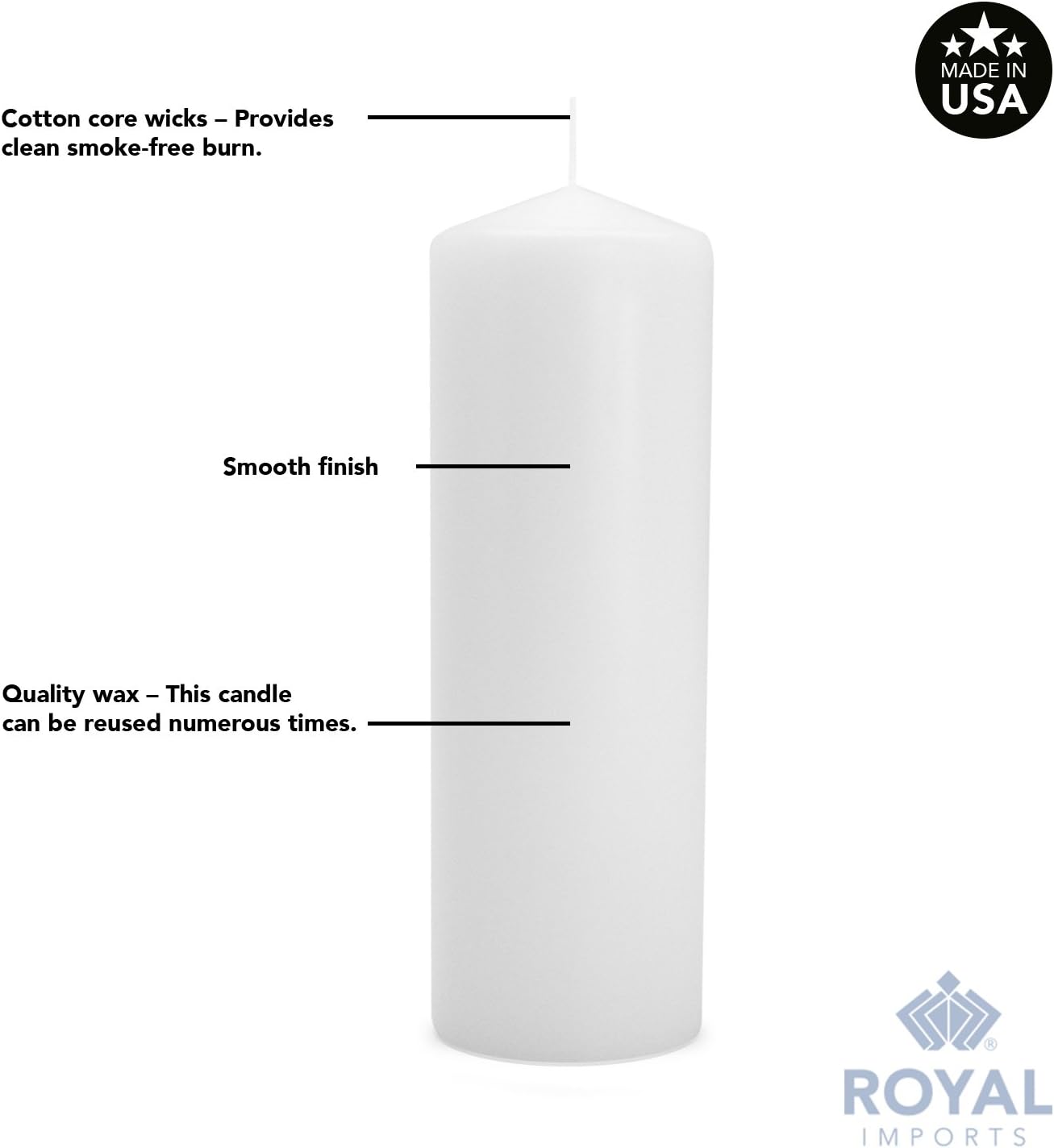 Royal Imports Pillar Candles White Unscented Premium Wax, 60 Hours Burning for Wedding, Spa, Party, Birthday, Holiday, Bath, Home Decor - 3"x6" Inch - Set of 12