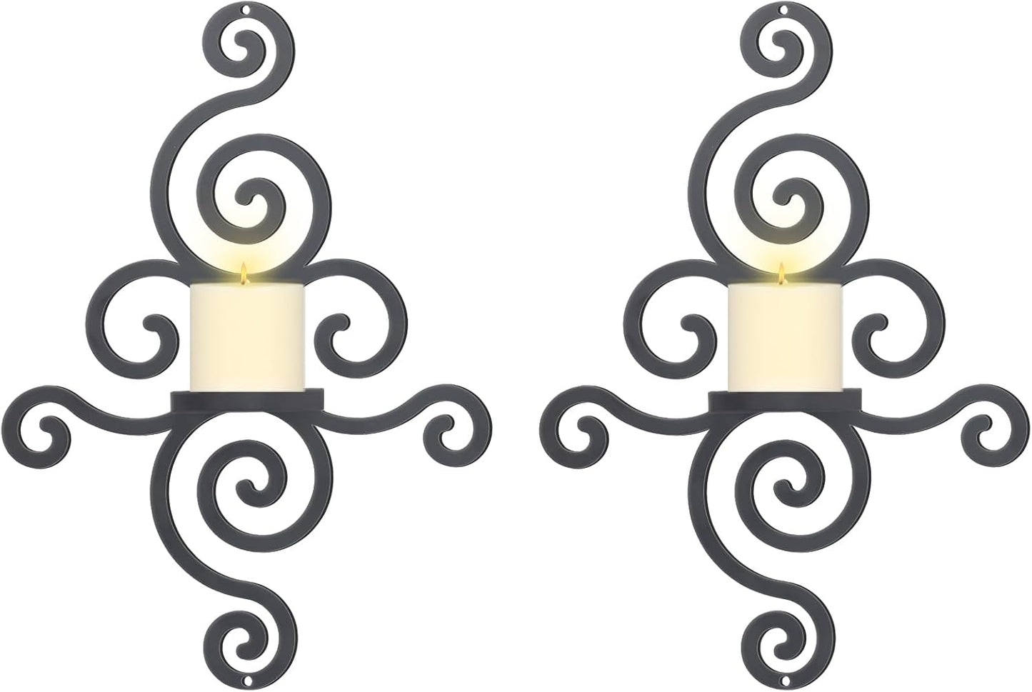 OYEFLY 2 Pcs Metal Wall Candle Sconces,Black Elegant Swirling Wall Decorations (Black)